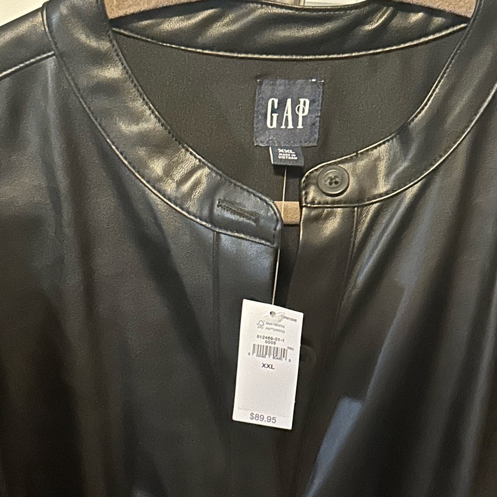 GAP  Black Faux Leather puffed sleeve button down dress . Size XXL